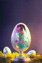 Easter Egg Stand or Pedestal Against Background And Copy Space. Happy Easter Concept Royalty Free Stock Photo