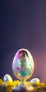 3D Render of Floral Easter Egg Stand or Pedestal Against Background And Copy Space. Happy Easter Day Royalty Free Stock Photo