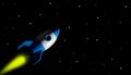 3d render of a flying rocket icon in outer space with copy space for your text.Digital image illustration. Royalty Free Stock Photo