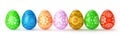 3D render of 7 folk multicolored easter eggs Royalty Free Stock Photo