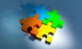 3d render of four blue, green, yellow, and orange pieces of the jigsaw puzzle Royalty Free Stock Photo