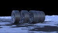 3d render four car wheels drive on a snowy road with alpha channel