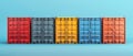 3D render of freight containers, essential for international trade, isolated on a solid background Royalty Free Stock Photo