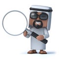 3d Funny cartoon Arab sheik character holding a magnifying glass Royalty Free Stock Photo