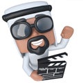 3d Funny cartoon Arab sheik character holding a movie maker clapperboard