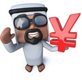 3d Funny cartoon arab sheik holding a Yen currency symbol