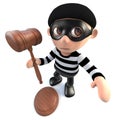 3d Funny cartoon burglar thief holding a judges gavel