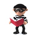 3d Funny cartoon burglar thief reading a book