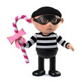 3d Funny cartoon burglar thief steals candy