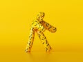 3d render, funny cartoon character isolated on yellow background. Inflatable toy dancing, unknown modern mascot.