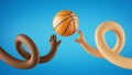 3d render, funny cartoon characters play basketball game, african and caucasian hands throw ball. Sportive clip art isolated