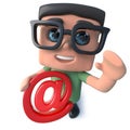 3d Funny cartoon computer nerd character holding an email address symbol Royalty Free Stock Photo