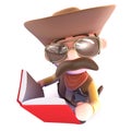 3d Funny cartoon cowboy sheriff character reading a book Royalty Free Stock Photo