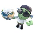 3d Funny cartoon frankenstein monster holding a globe of the Earth Royalty Free Stock Photo