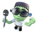 3d Funny cartoon frankenstein monster singing into a microphone Royalty Free Stock Photo