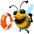 3d Funny cartoon honey bee character holding a lifering Royalty Free Stock Photo