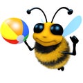 3d Funny cartoon honey bee character playing with a beachball