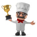 3d Funny cartoon Italian pizza chef holding a gold cup trophy award Royalty Free Stock Photo