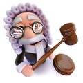 3d Funny cartoon judge character holding a gavel