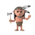 3d Funny cartoon Native American Indian boy character waves hello