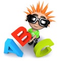 3d Funny cartoon punk youth holding letters of the alphabet