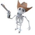 3d Funny cartoon skeleton character wearing a cowboy hat and holding a gun Royalty Free Stock Photo