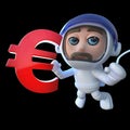 3d Funny cartoon spaceman astronaut holding a Euro currency symbol