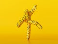 3d render, funny inflatable man dancer balancing, cartoon character isolated on yellow background. Walking toy, unknown mascot.