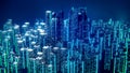 3d render future City, futuristic concept, metropolis for Vr glasses, virtual reality abstract city, tech background, Vector