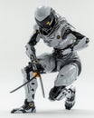 futuristic robotic ninja cyborg with white background