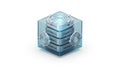 Futuristic Server Cube Icon with Blue Glow and Metallic Texture data storage Royalty Free Stock Photo