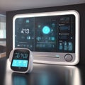 D render of a futuristic smart home interface, displaying real-time data Royalty Free Stock Photo