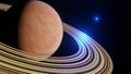 3D Render, Gas giant planet in deep space. Saturn planet and rings close-up. Planet Saturn in the starry sky Royalty Free Stock Photo