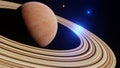 3D Render, Gas giant planet in deep space. Saturn planet and rings close-up. Planet Saturn in the starry sky Royalty Free Stock Photo