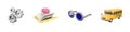 3d render gear ,brain, glasses, school bus icon set on white background. 3d rendering gear ,brain, glasses, school bus
