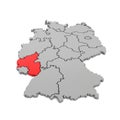 3d render - german map with regional boarders and the focus to Rhineland-Palatinate