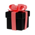 3d render gift box, black package with pink bow Royalty Free Stock Photo