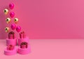 3d render of gift box and floating balloons, pink blackground, minimal concept copy space for Valentine`s day, Celebration, Birth Royalty Free Stock Photo