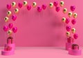 3d render of gift box and floating balloons, pink blackground, minimal concept for Valentine`s day, Celebration, Birthday, Annive