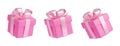 3D render gift box with pink ribbon, packages set