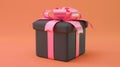 3D render gift box with ribbon, isolated black package with pink glossy bow. Holiday gift, bonus, prize, Christmas Royalty Free Stock Photo