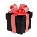 3d render gift box, black package with pink bow Royalty Free Stock Photo