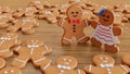 ginger coockies on wooden background, Christmas gingerbread coockies