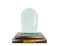 3d render, glass award trophy or winner prize on wooden pedestal, front view. Mockup empty crystal cylindrical plate or Royalty Free Stock Photo