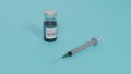 3d render of glass covid-19 vaccine vial bottle and a plastic syringe