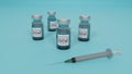 3d render of glass covid-19 vaccine vials and a plastic syringe