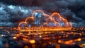 3D render of global encrypted cybersecurity network using cloud computing technology. Concept