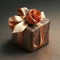 3D Render, Glossy Bronze Gift Box With Orange