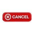Red Cancel Button with White Cross Symbol and Text on a White Background image photo Royalty Free Stock Photo