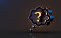 3d render gold metallic question mark badge icon on dark background concept